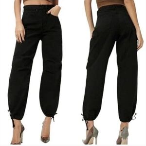 Good American NWOT Uniform High Waist Ankle Tie Trousers in Black